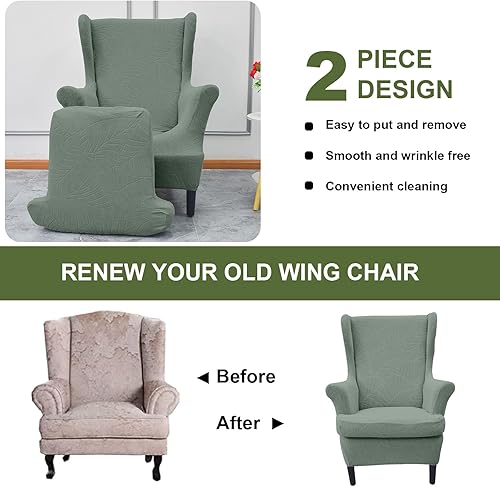 Miniatura 7 de HAOYONG Fundas impermeables para silla con respaldo de ala, 2 piezas, elásticas, antideslizantes, de elastano, lavables, fundas protectoras para