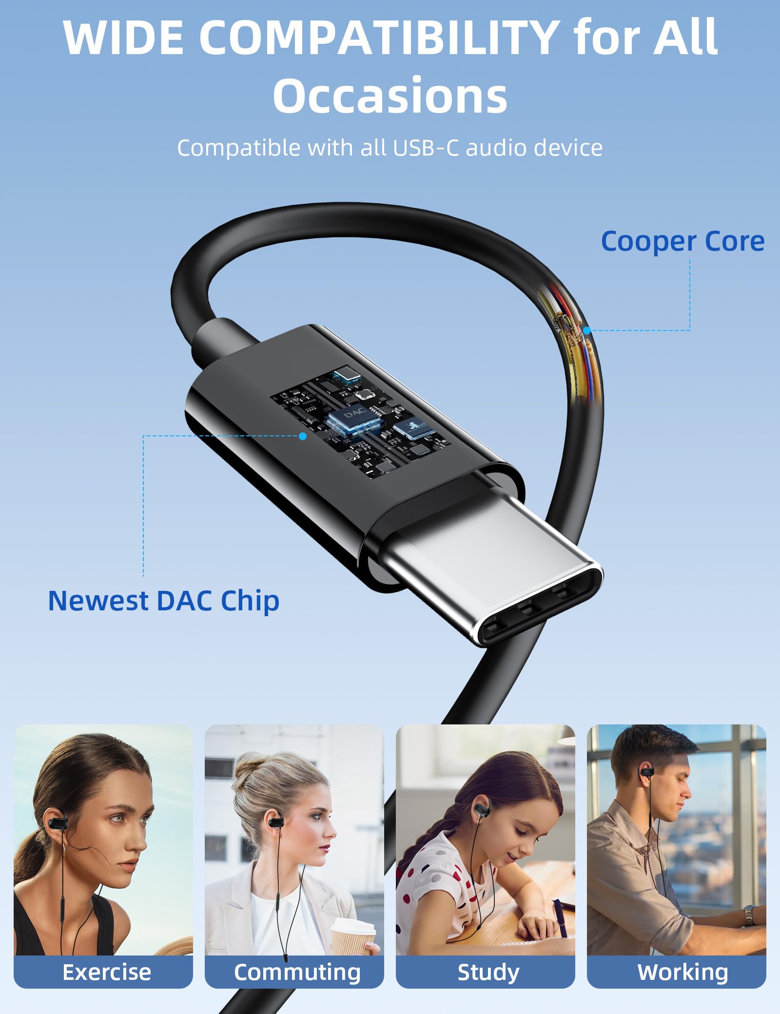 Słuchawki USB typu C z regulowanym hakiem szkolnym do iPhone'a 16 Pro Max 16e 15 Samsung S25 Edge S24 FE Android do iPada A16 11 Pixel 9a 9 8