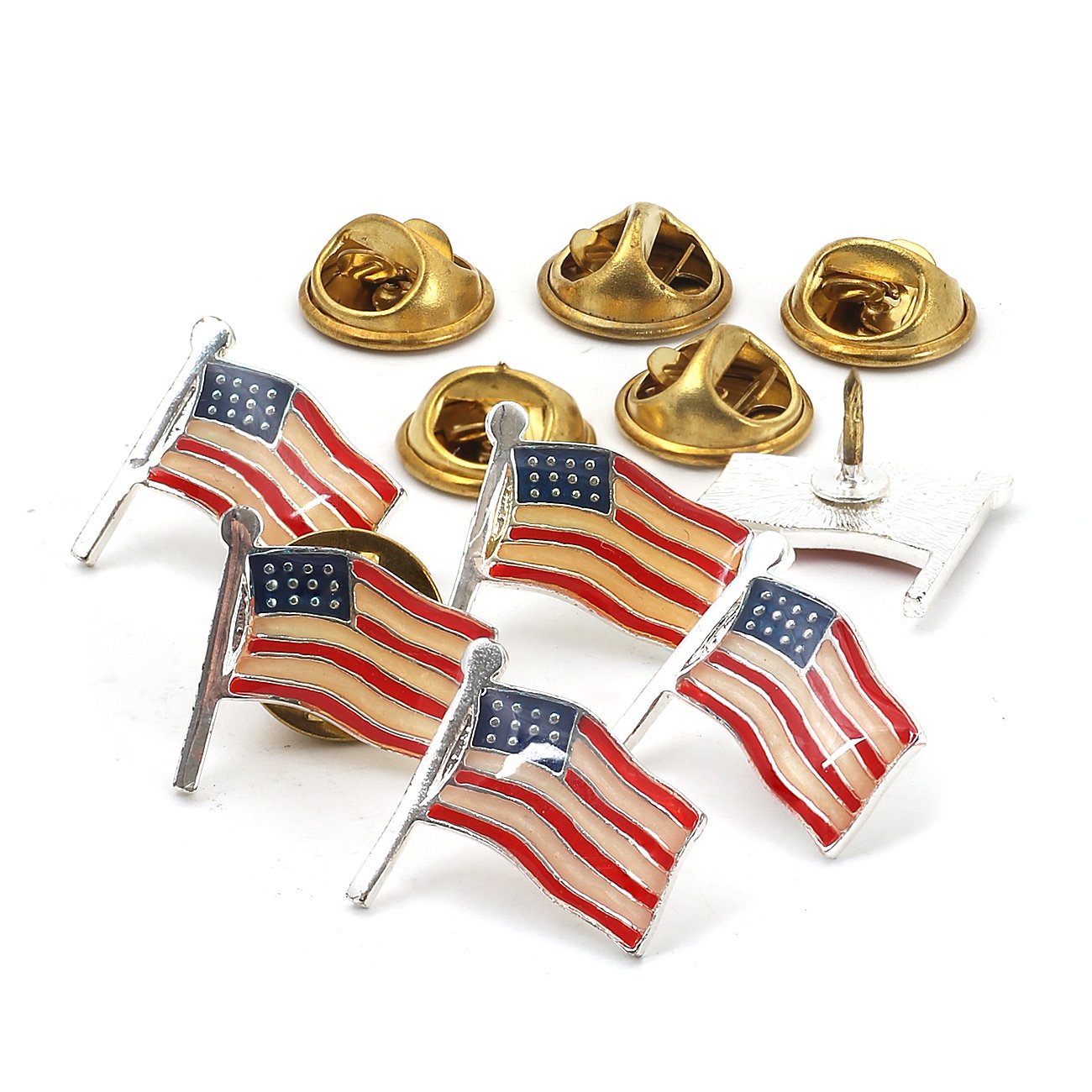 Silver Crystal Rhinestone Small American USA Patriotic Flag Pin, 6 pcs-image-42