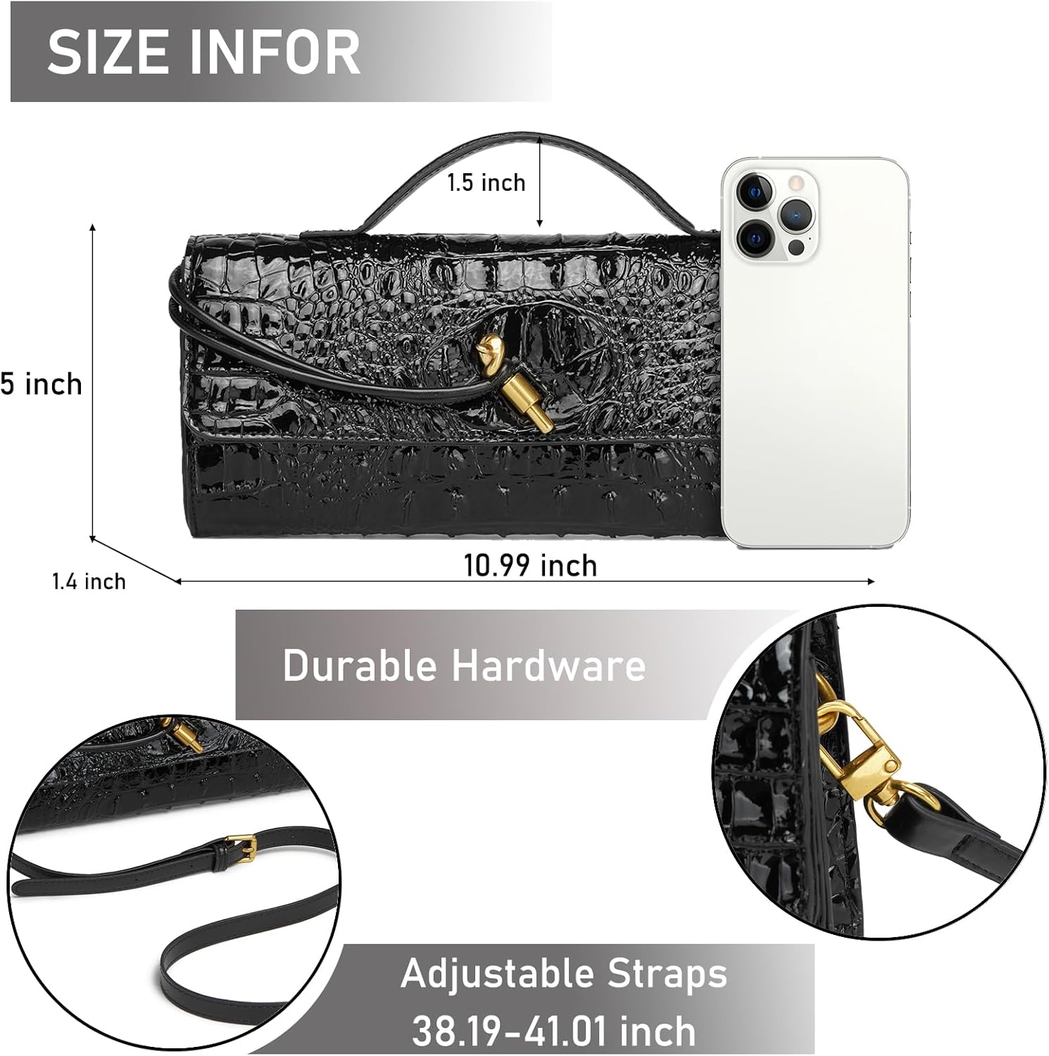 Trendy Women Crocodile Evening Clutch Purse Crossbody Shoulder Handbag Cute Vegan Leather Satchels - Image 4