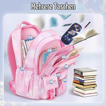 mygreen Cute Girls' Backpack with Fluffy Ball Pendant and Anti-Theft Protection pink with white Rucksack Backpacks