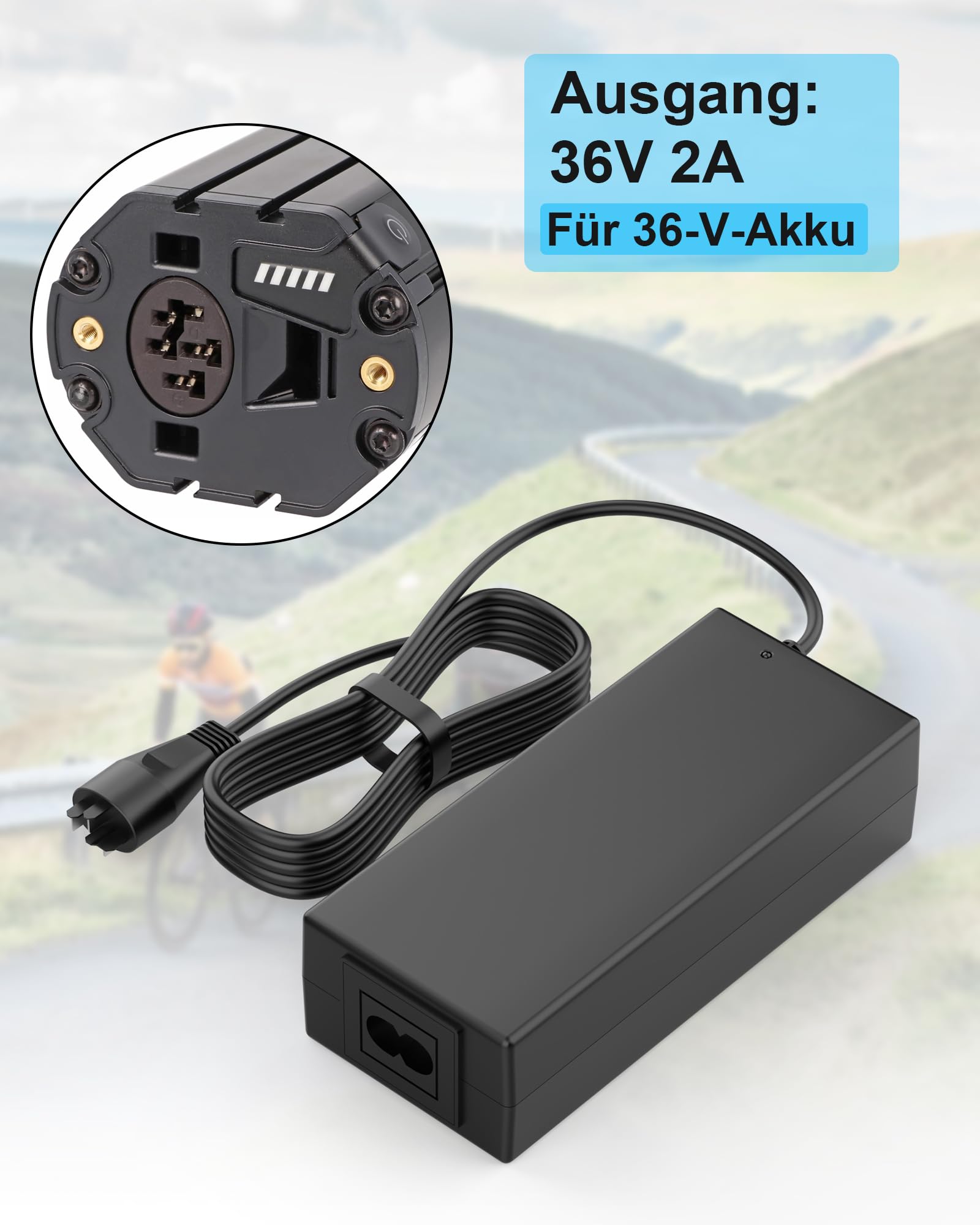 36V 2A 42V 2A Ladegerät für Bosch PowerPack 300/400,PowerTube 400,PowerTube 500/625,PowerPack 500,DualBattery 1250 Active/Performance Line (0275007907) e-Bike Ladekabel