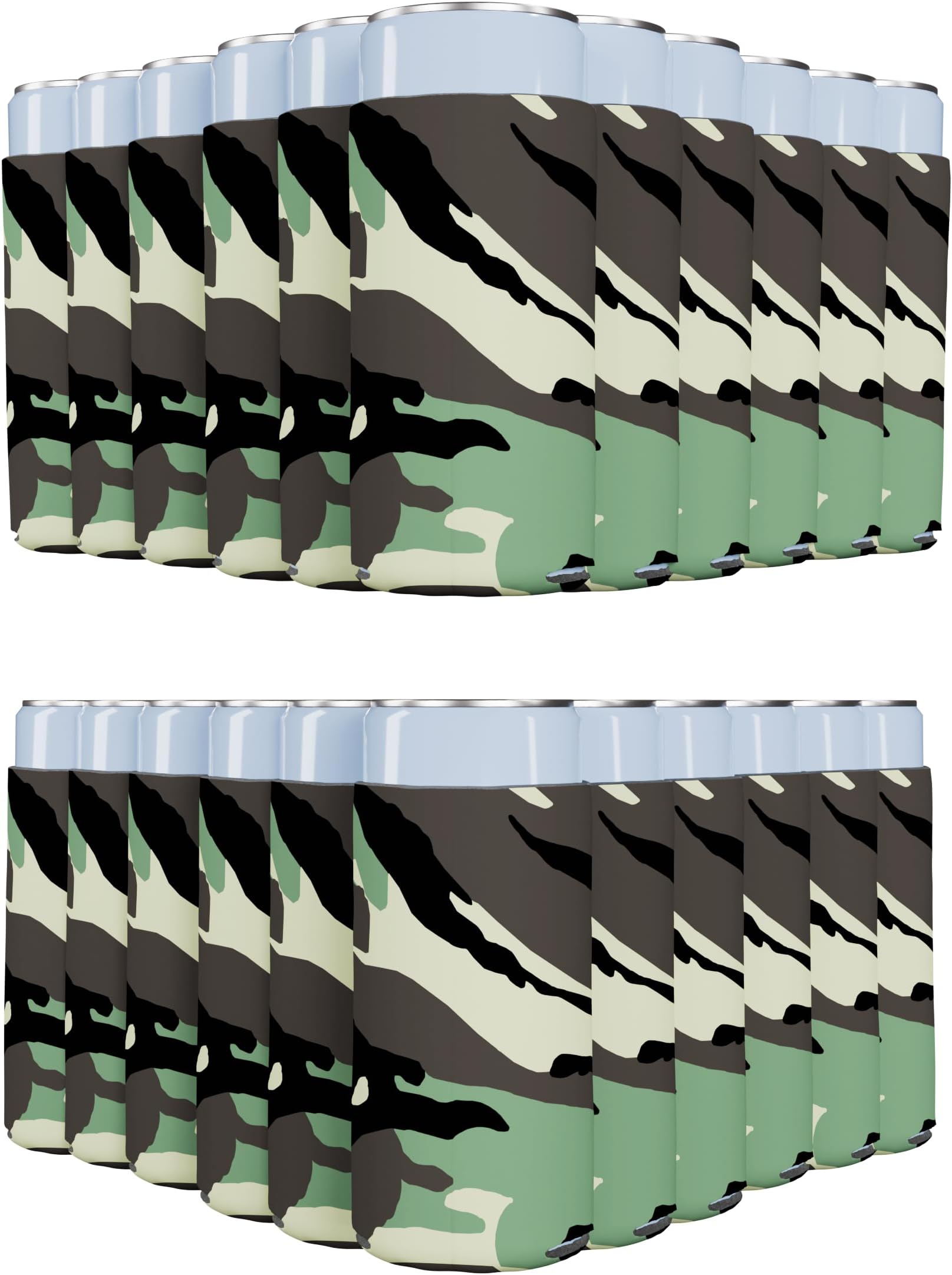 PartyPrints 25 Pack Camo Blank Slim Can Cooler Sleeves, Customizable Bulk Sublimation Can Coolers, Extra-Thick Collapsible Drink Insulator Sleeve, Beer Can Coolers for Party Beverages