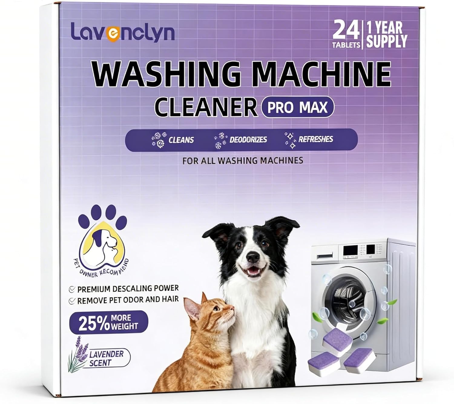 Washing Machine Cleaner Tablets for Pet Owners PRO MAX, Large Enzymatic Deep Cleaning Remove for Cat & Dog Hair, Odor, Residue, Compatible with HE, Top & Front Load
