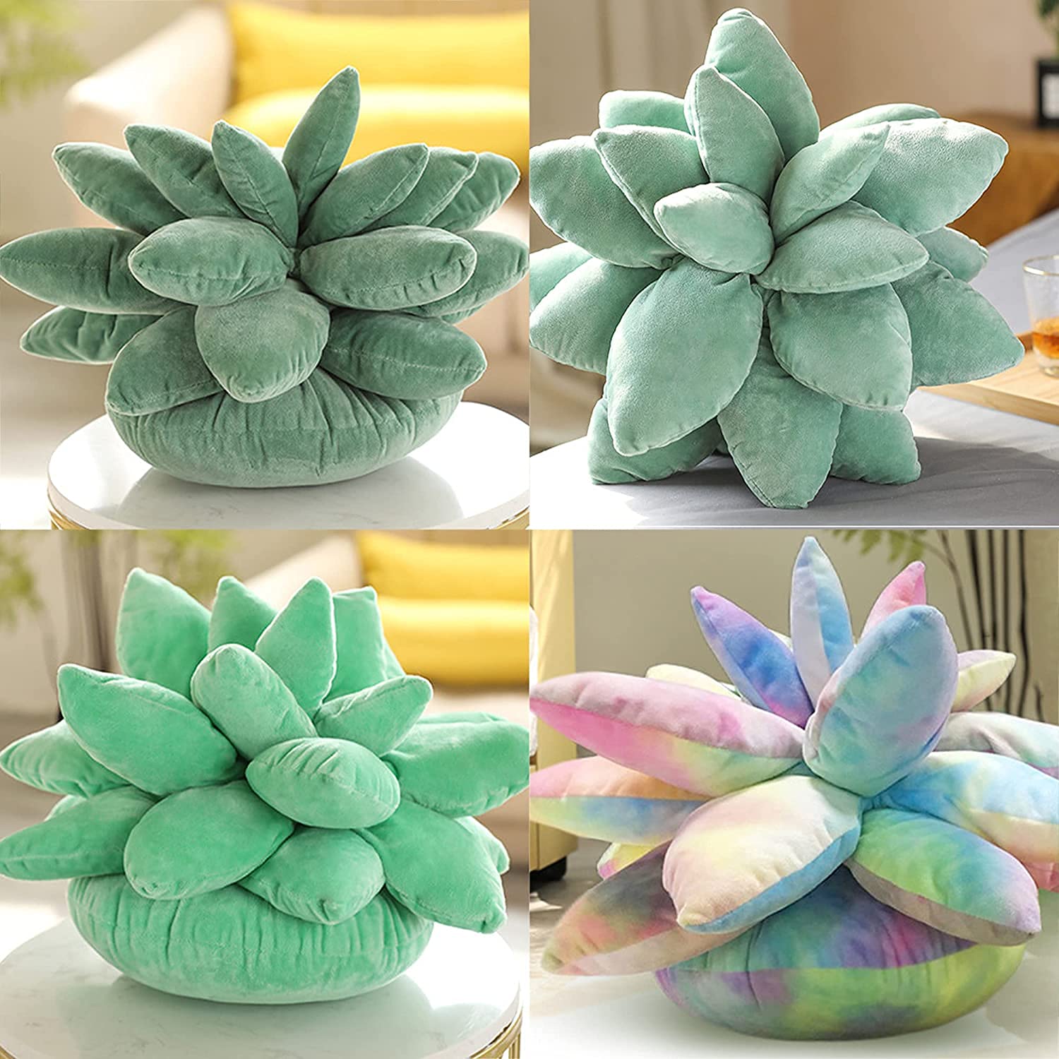 Cuscino 3D per piante grasse cactus, carino succulente, per giardino o amanti del verde, cuscino verde per la decorazione della casa, per camera da letto, camera da letto, decorazione della casa(M, 1
