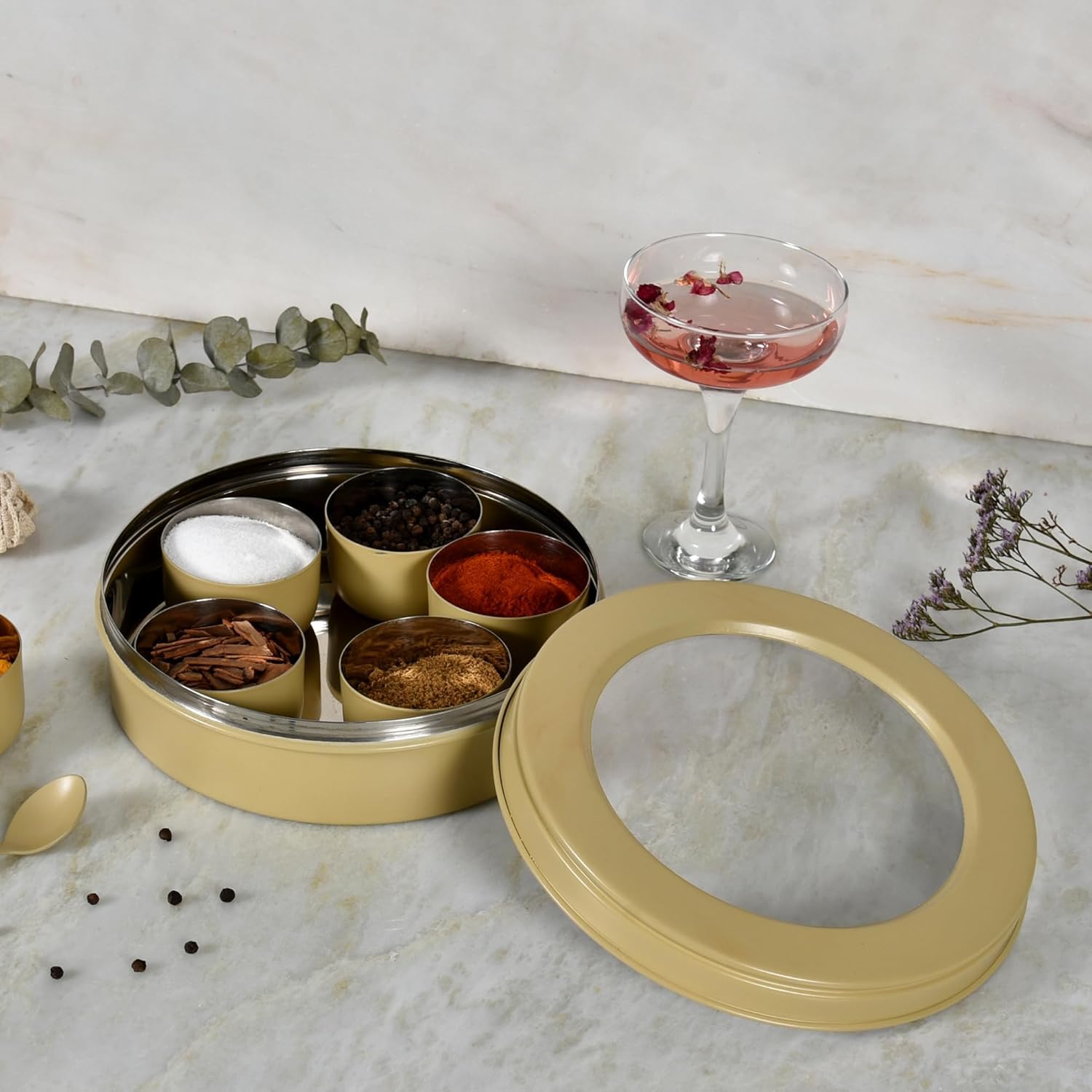 Elan Spice Box - Antique Gold Masala Dabba -11