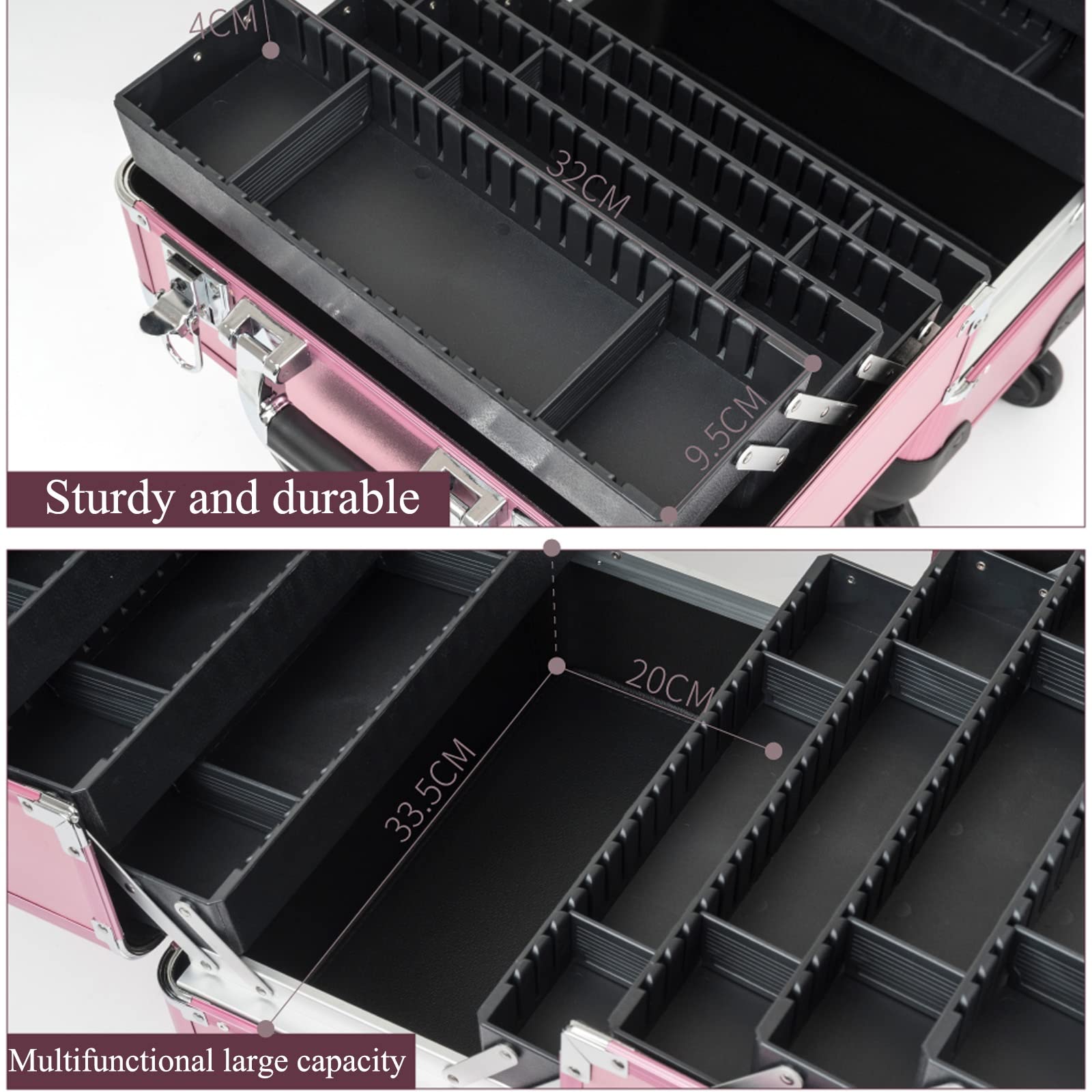 Podróżny organizer na przybory do makijażu kosmetyczka organizer przenośna torba do przechowywania dla artystów, regulowane przegrody, aluminium, odporny na zarysowania laminat, na artykuły do