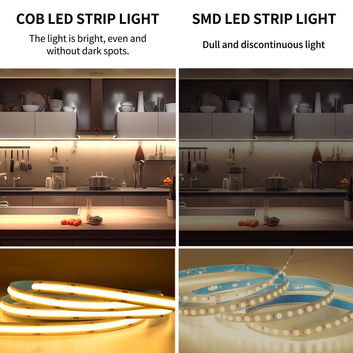 Yeewhale COB LED Strip Lights 32.8ft,3000K DC 24V Dimmable Warm White Flexible LED Rope Lights for Bedroom,with Remote and app Control LED Lights Strip for Living Room, Shelf, Cabinet