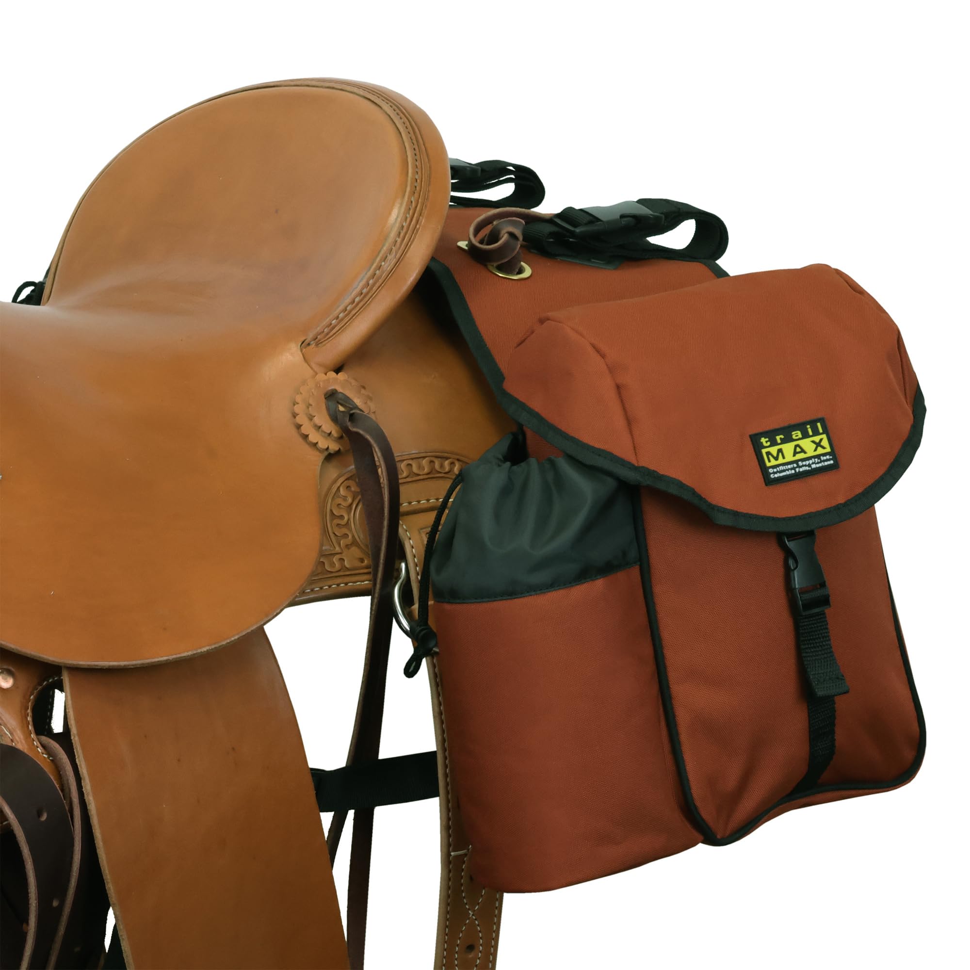 TrailMax Big Sky Saddlebags; Equine Saddle Bags with Two Water Bottle Holders; Rear Saddle Bags for Trail Riding on Horseback; Durable and Strong