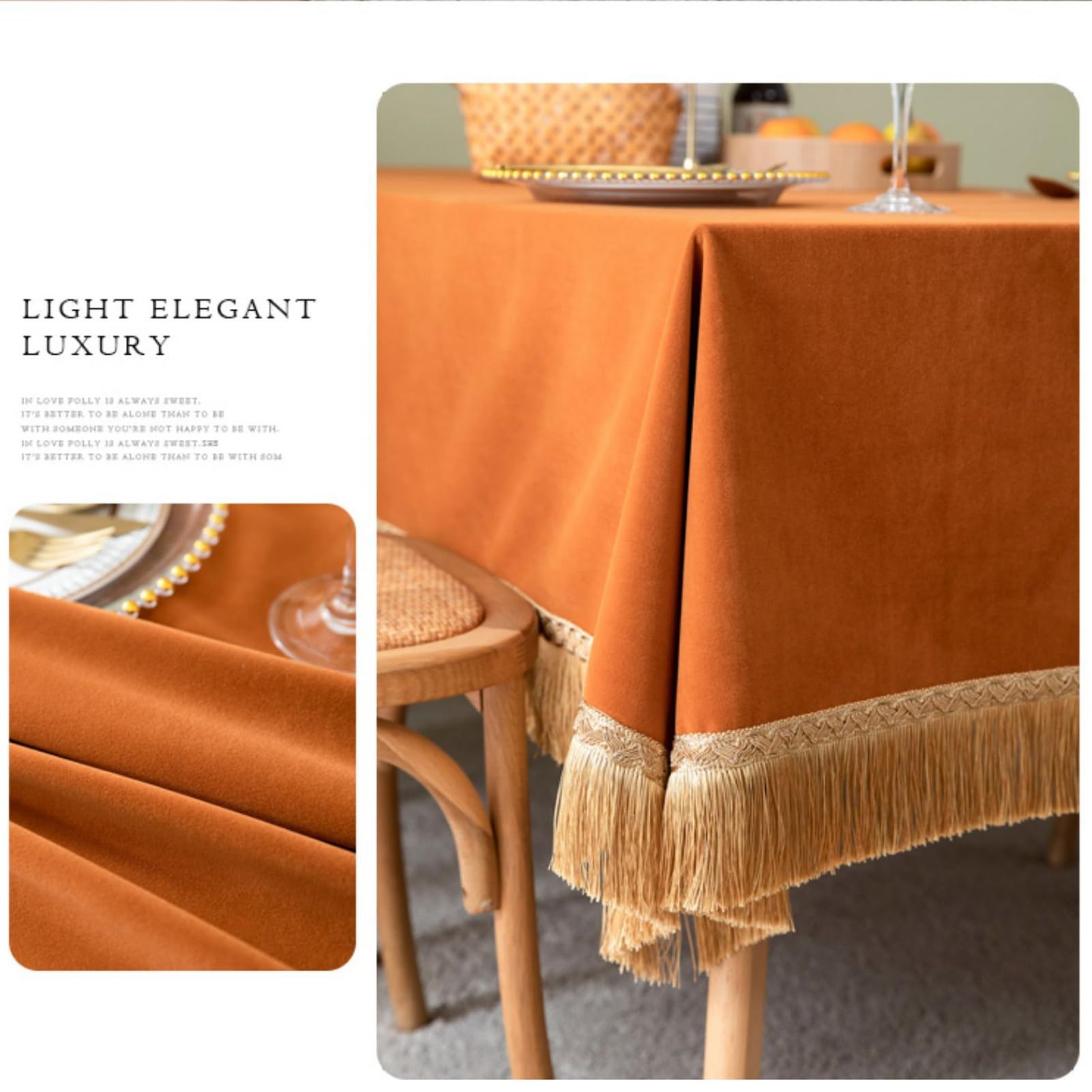 Lifup Manteles Mesa Antimanchas Rectangular Tassel Tablecloth La Decoración para Sala de Estar, Comedor, Cocina Naranja 85 x 85 cm