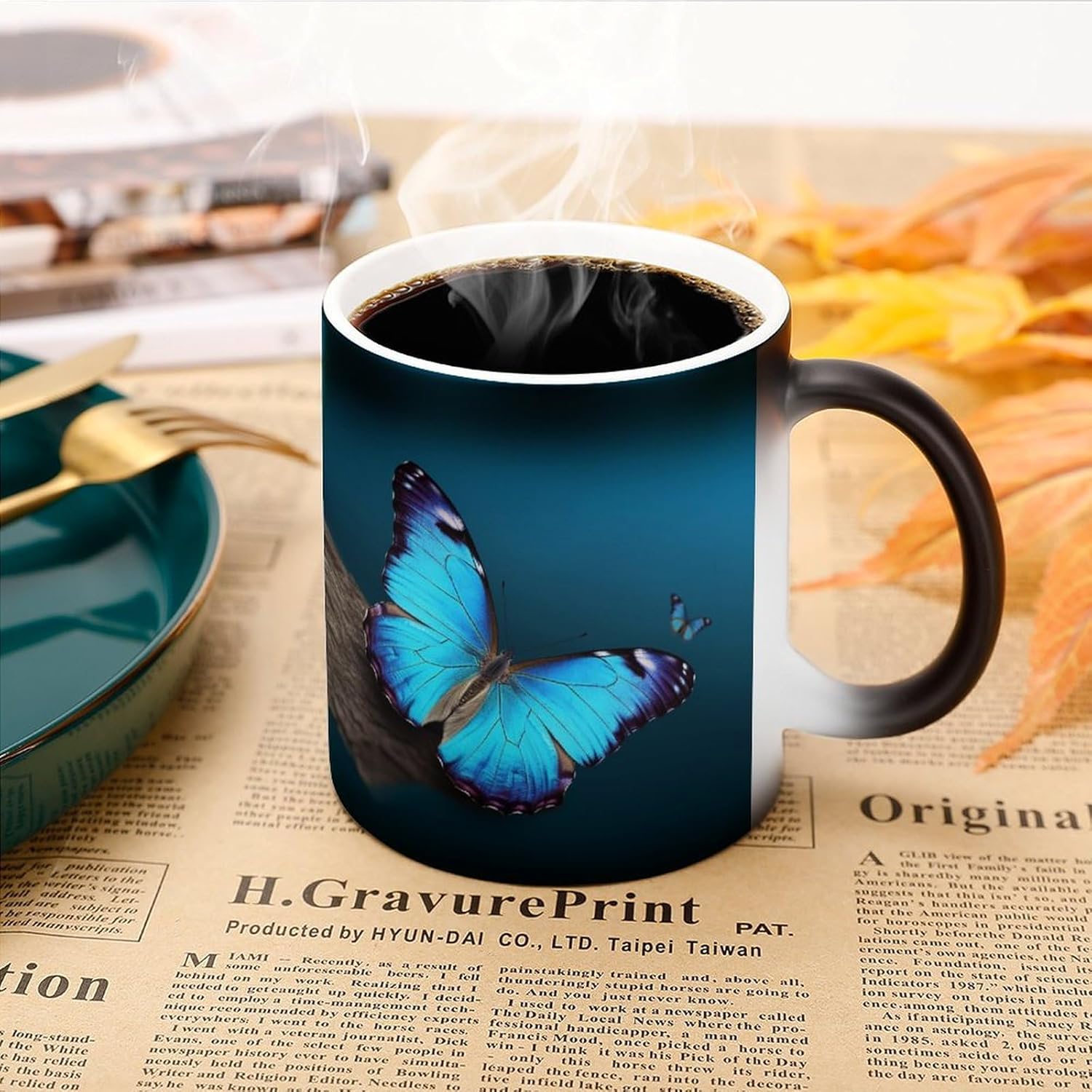 Color Changing Cups,Beautiful Blue Butterfly Printed 11 Oz Ceramic Cups for Birthday Men Women