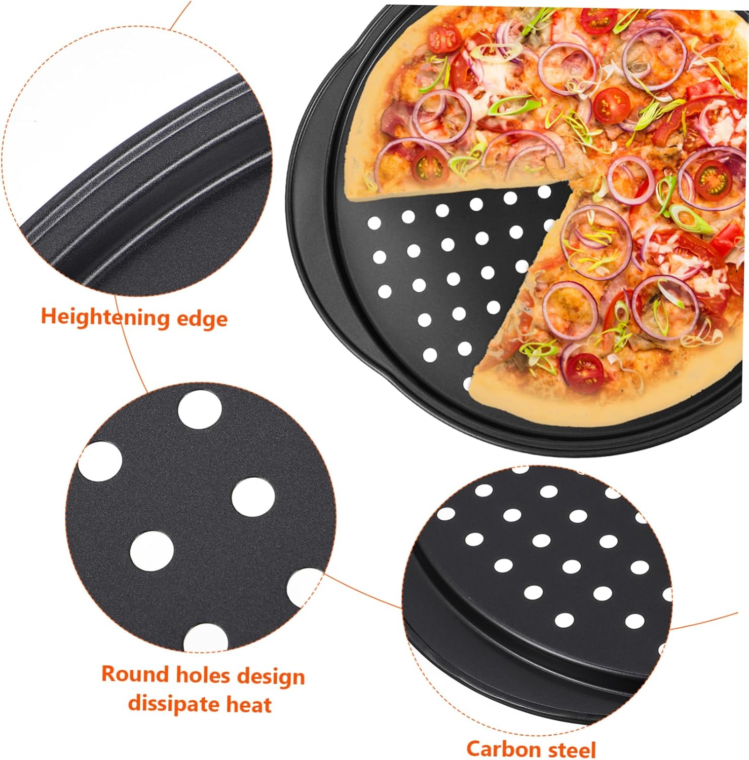 Zerodeko 4pcs Nonstick Carbon Steel Pizza Pans Vented Baking Trays Style for Oven Easy Clean Quality Bakeware