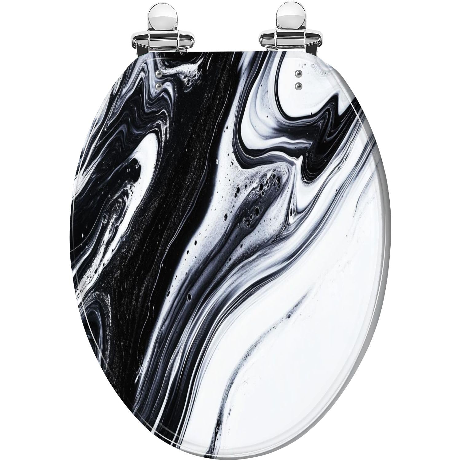 Elongated Toilet Seat abstract white black oil paint water Resin Toilet Seat Quietly Close Quick Release Hinges Decorative Toilet Seat with Cover Easy to Install