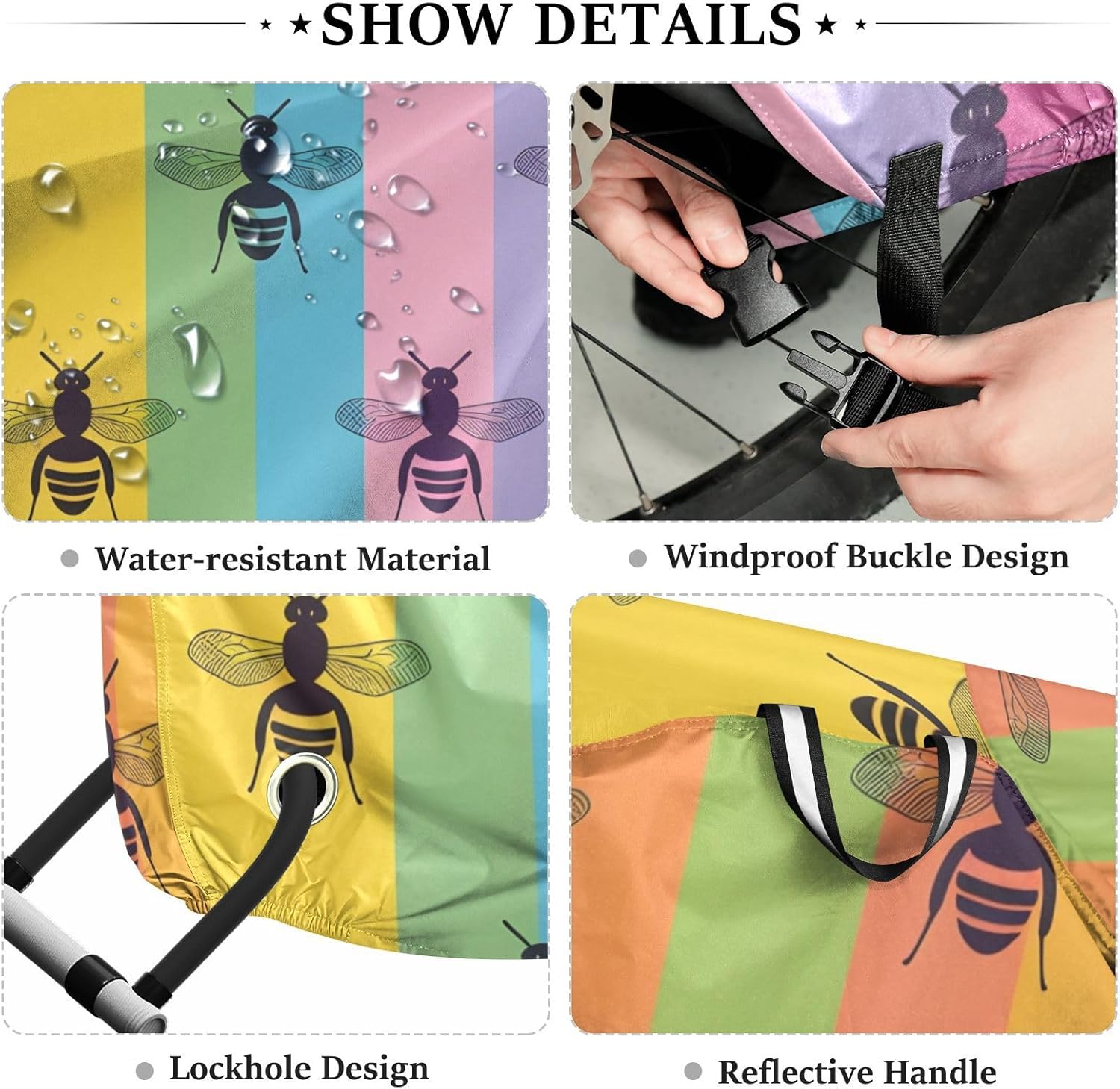 ALAZA Bee Rainbow Stripes Bike Cover Waterproof Outdoor Ebike Bicycle Covers Tarp Protection for 1/2 Bikes, Sun UV Dust Wind Proof
