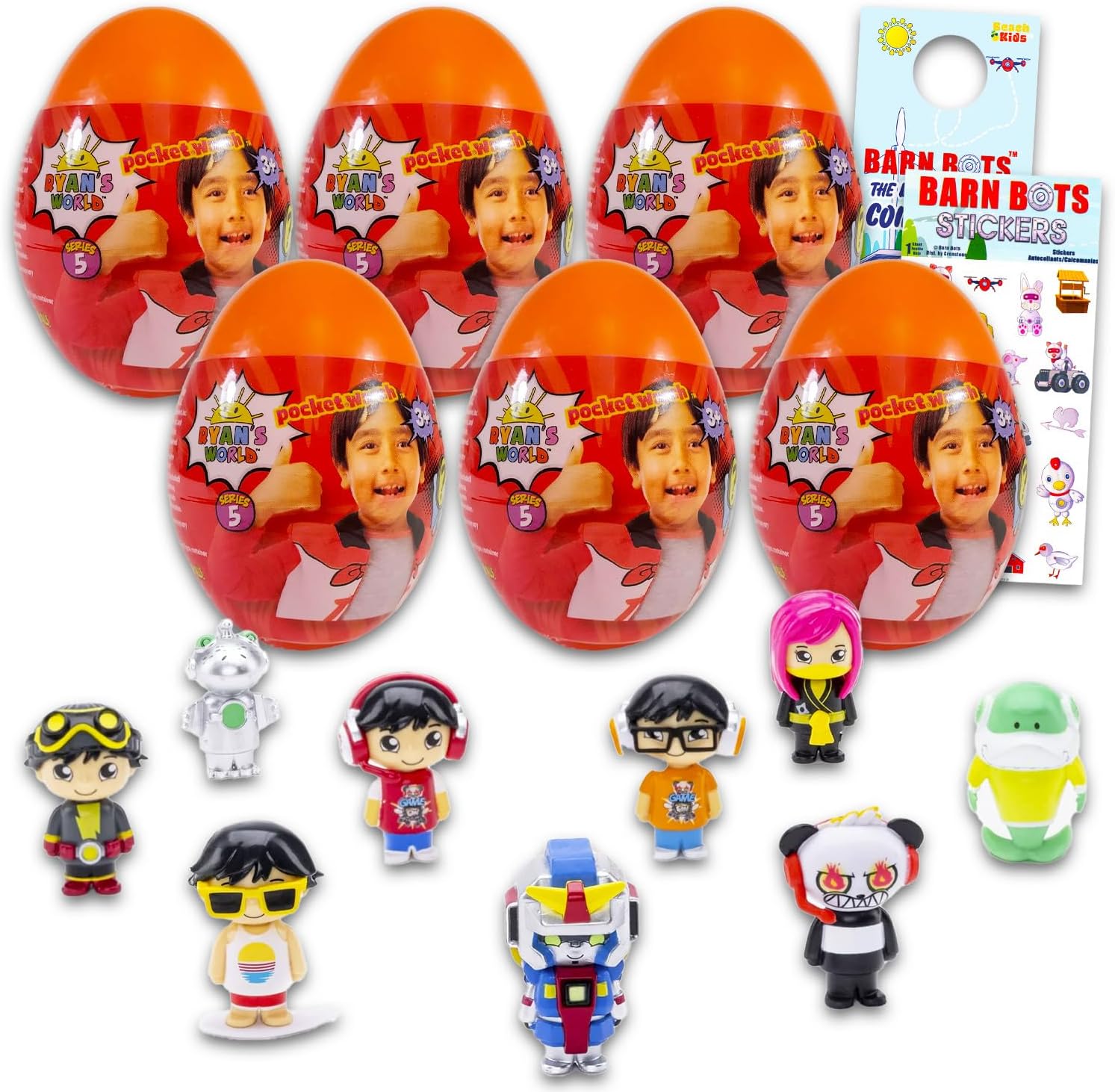 Ryan's World Blind Egg Party Favors 6 Pack - Bundle With Mystery Figures, Stickers, and Mini Figurines for Kids