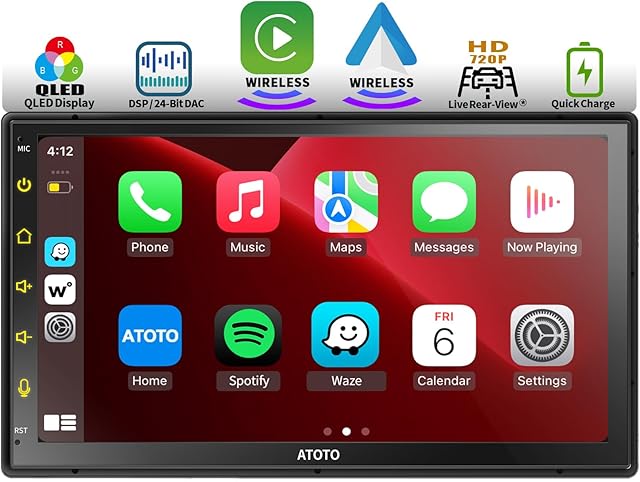 ATOTO F7XE Wbudowany DAB/DAB+ Sprzęt wideo do montażu w desce rozdzielczejbezprzewodowy CarPlay i bezprzewodowy Android Auto, 7-calowy ekran dotykowy QLED, Mirror Link, Bluetooth, HD LRV, F7G2B7XED
