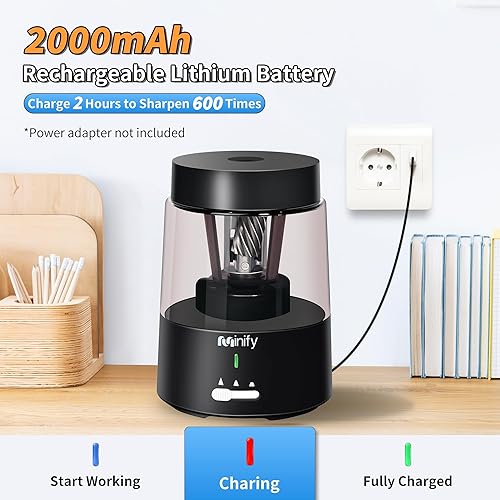 Miniatura 4 de Minify Sacapuntas eléctrico, sacapuntas de alta resistencia, con batería recargable, para lápices de colores de 0.236 a 0.315 pulgadas, parada