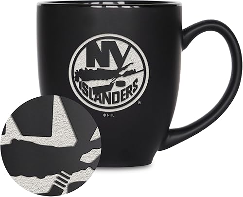 Vista 12 de Rico Industries NHL Hockey - Taza bistró de cerámica negra mate de 15 onzas