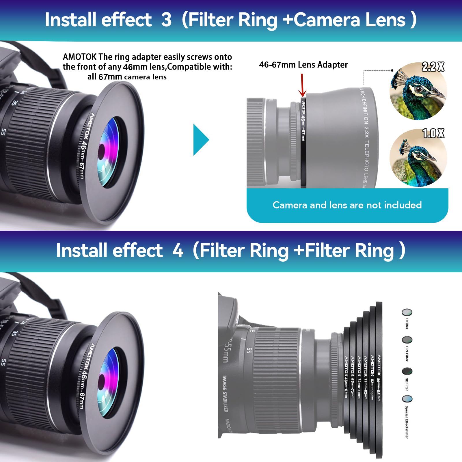 46mm a 67mm Adaptador de para Lente de cámara,Anillo Adaptador Paso hacia Arriba de Filtro de 46mm a 67mm,Compatible con Todos los Accesorios de Filtro de 67mm.Hecho de mecanizado CNC — view 7