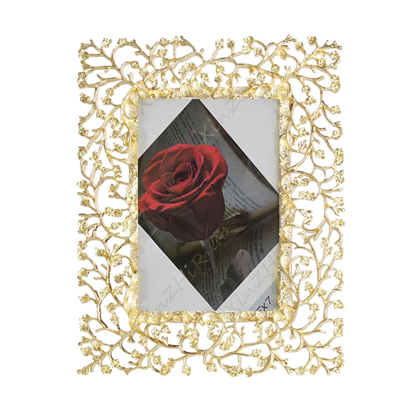 SYOSI 1 Pack Gold Frame, Hollow Out Textured Picture Frame, Creativity Vertical, Tabletop & Wall Display, Perfect for Home Decor, Commemorate Wedding and Graduation, Art (Gold, 5x7inch)