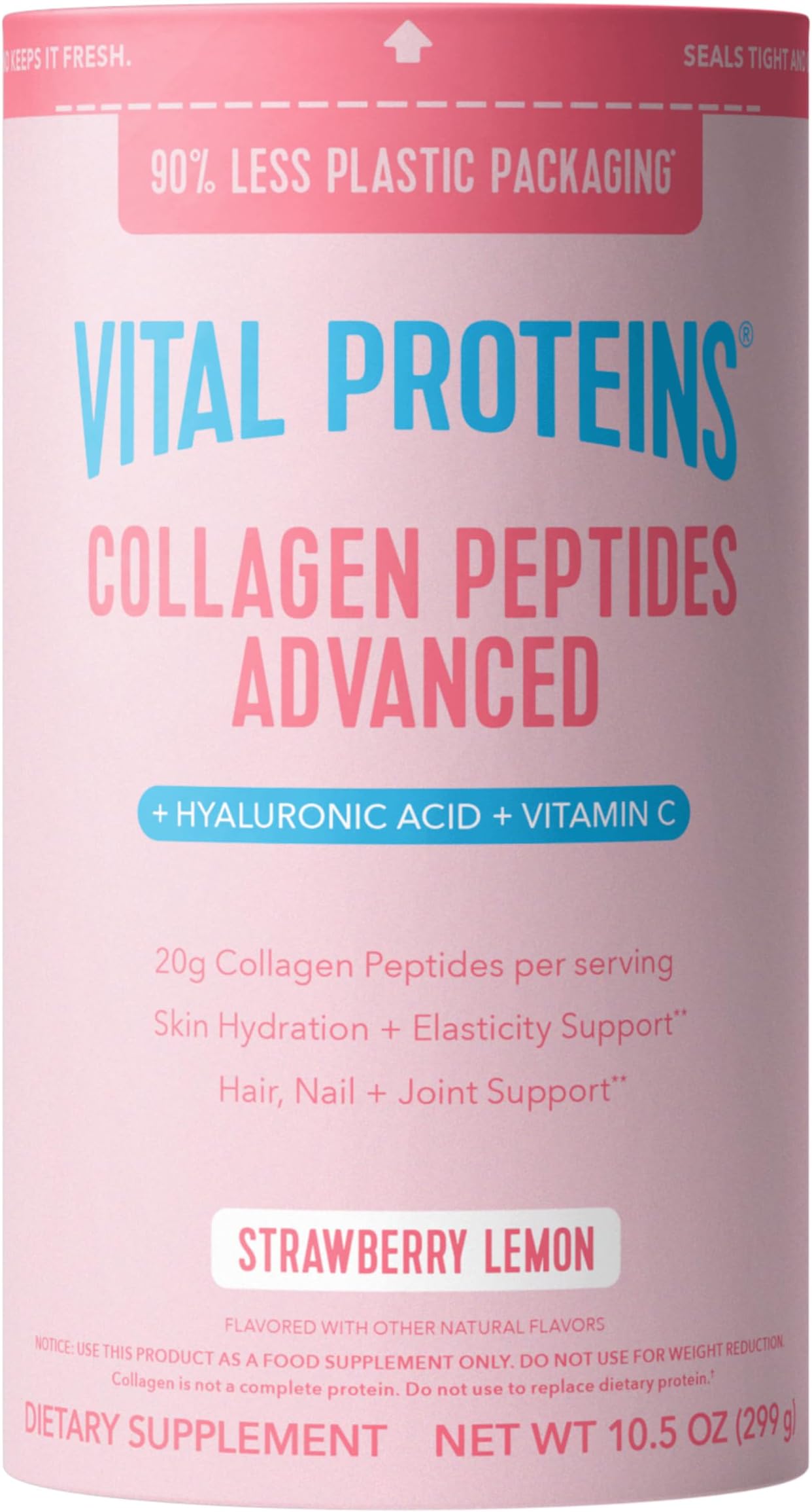 Vital Proteins Collagen Peptides Advanced, Hydrolyzed Peptides with Hyaluronic Acid and Vitamin C - Strawberry Lemon Flavor Powder, 10.5oz