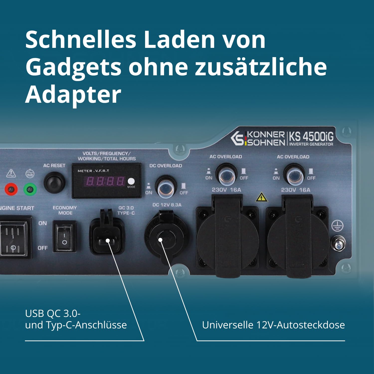 K&S Könner&Söhnen KS 4500iG Générateur Inverter (gaz/essence) 4500 W, générateur d'énergie avec USB, mode Eco | Groupe électrogène de secours pour camping, maison et atelier, générateur inversé