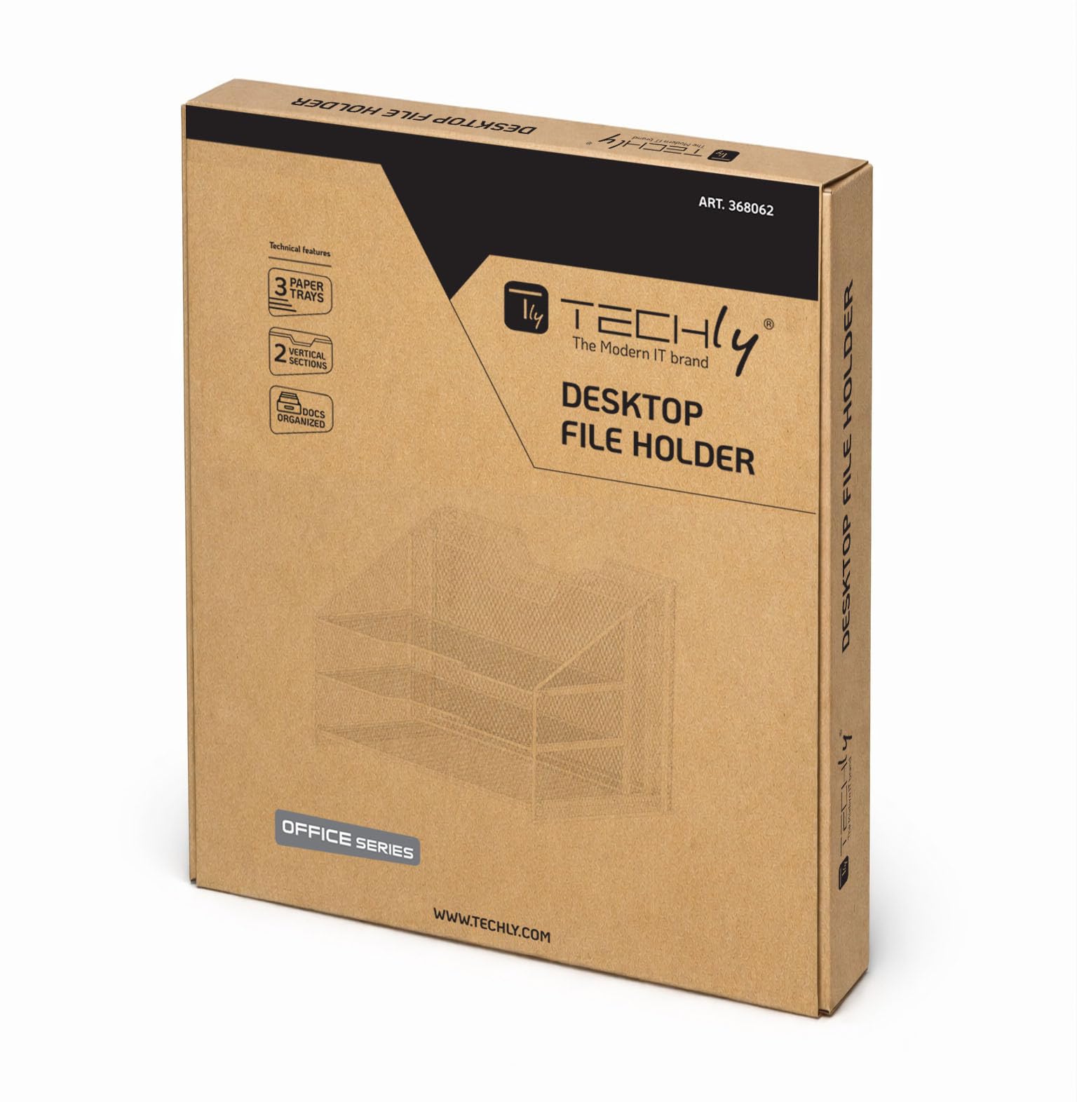 Techly 368062 Organizer da Scrivania a 3 Vassoi e 2 Sezioni Verticali Nero