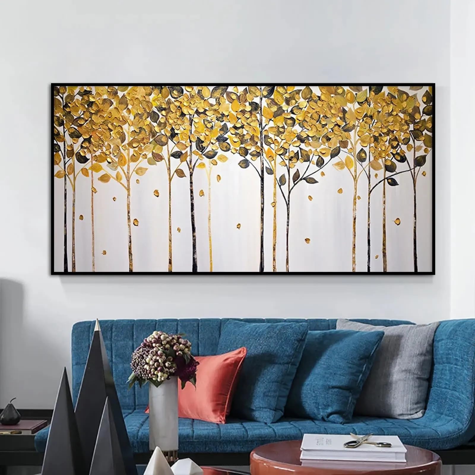 Toile abstraite moderne à fleurs avec cadre inclus de taille 20 x 40 cm