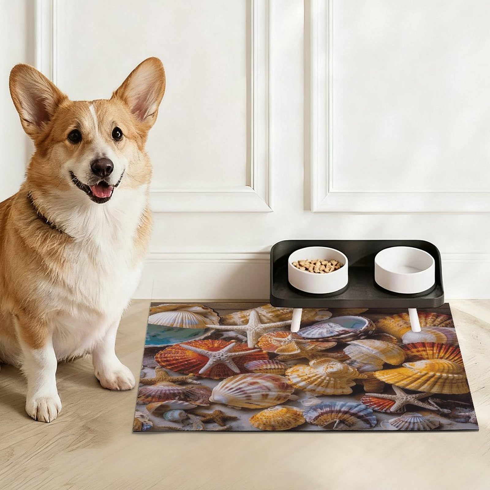 Sea Shell Treasures Tapis de nourriture pour chat – Tapis d'alimentation antidérapant pour chien facile à nettoyer pour la nourriture et l'eau, tapis de gamelle pour chien et chat 43,2 x 76,2 cm