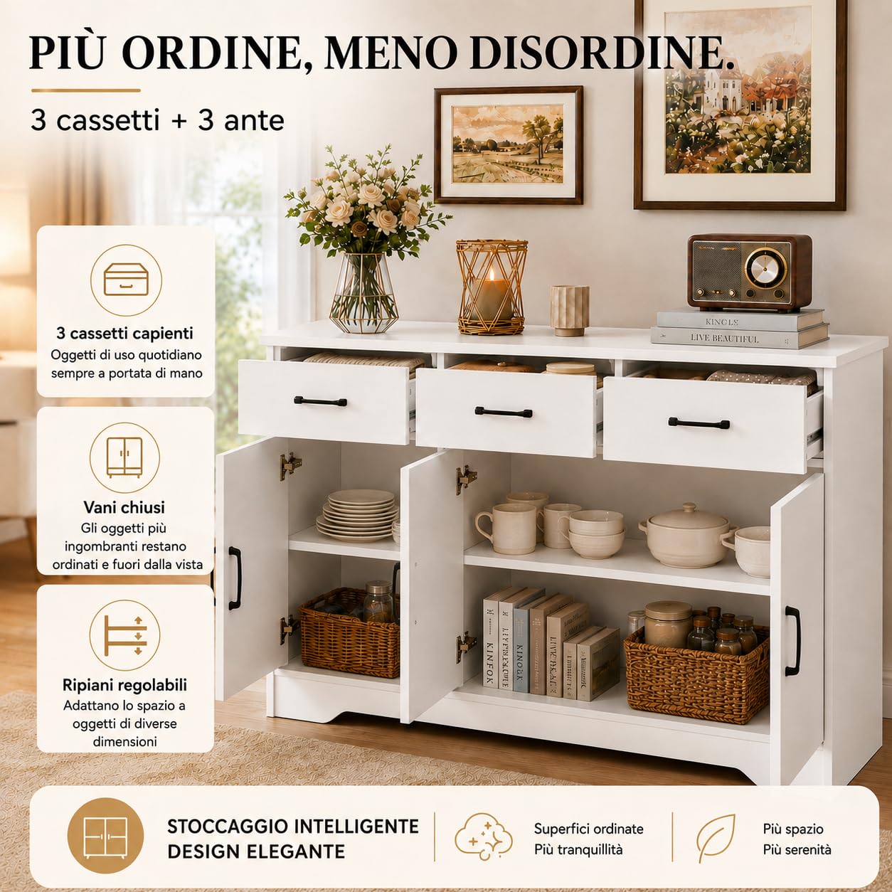 Credenza con Cassetti e Ante, Mobile Soggiorno Salvaspazio