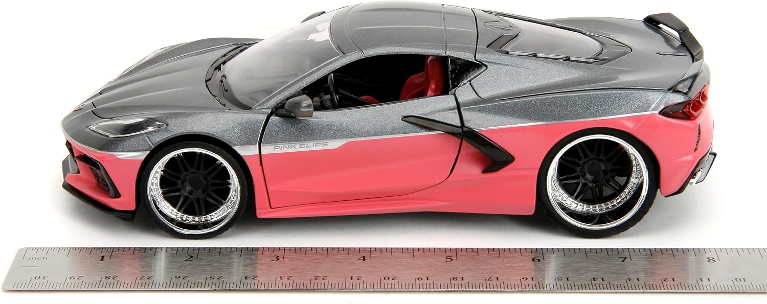 Jada Pink Slips 1:24 W6 2020 Chevy Corvette Die-Cast Car, Toys for Kids and Adults(Metallic Grey/Pink)