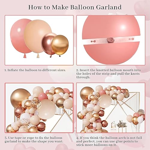 Miniatura 3 de Kit de arco de guirnalda de globos rosa polvoriento, globos de confeti de oro rosa melocotón bohemio para niñas y mujeres, novia, baby shower, boda,