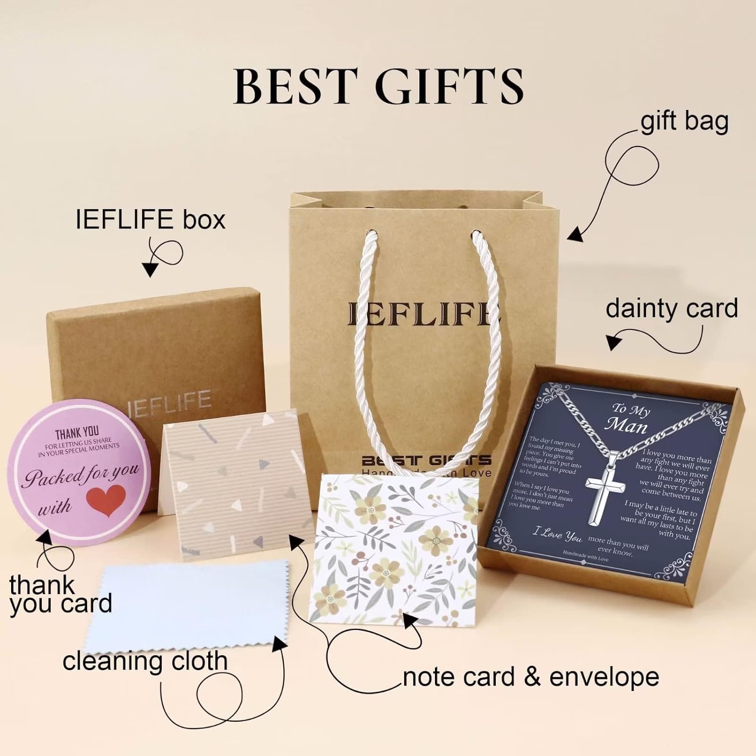 IEFLIFE Cross Necklace Gifts for Men, Silver/Black/Gold Cross Necklace, Figaro Chain for Men, Fathers Day Christmas Baptism Religious Christian Gift for Dad Son Grandpa Boyfriend Husband - Image 7