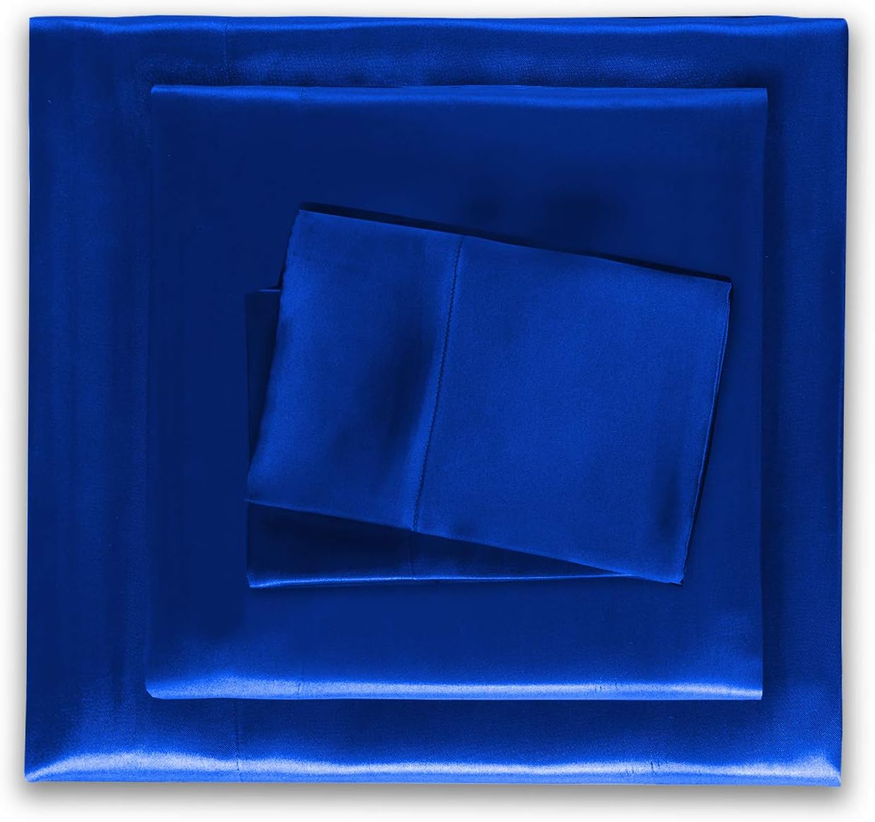 Honeymoon Luxury Satin Bed Sheet Set, Ultra Silky Soft, King - Blue