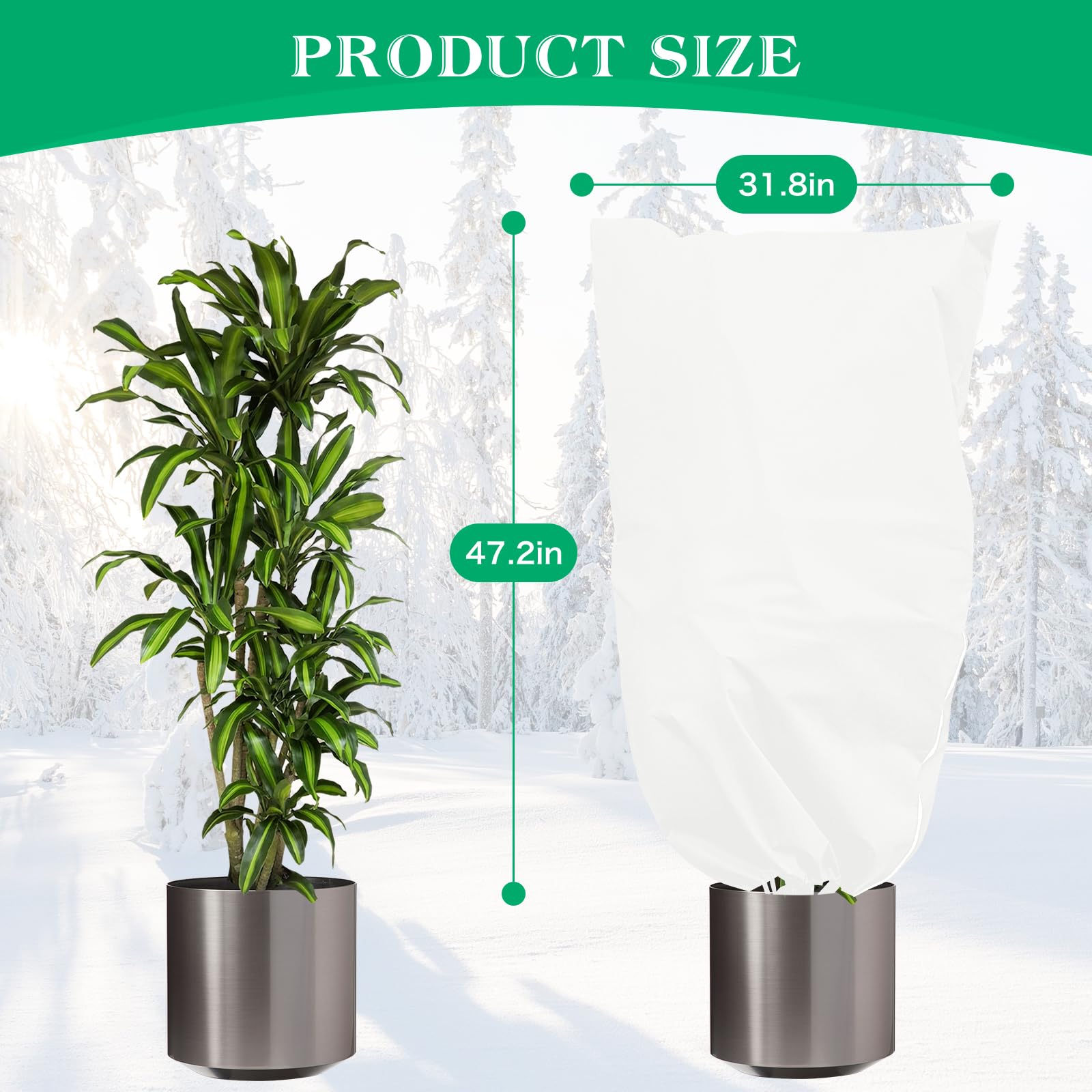 6 fundas para plantas de protección contra la congelación, 2.8 onzas, 47.2 x 31.5 pulgadas, mantas reutilizables con cordón de cremallera, cubiertas de plantas de invierno para jardín al aire