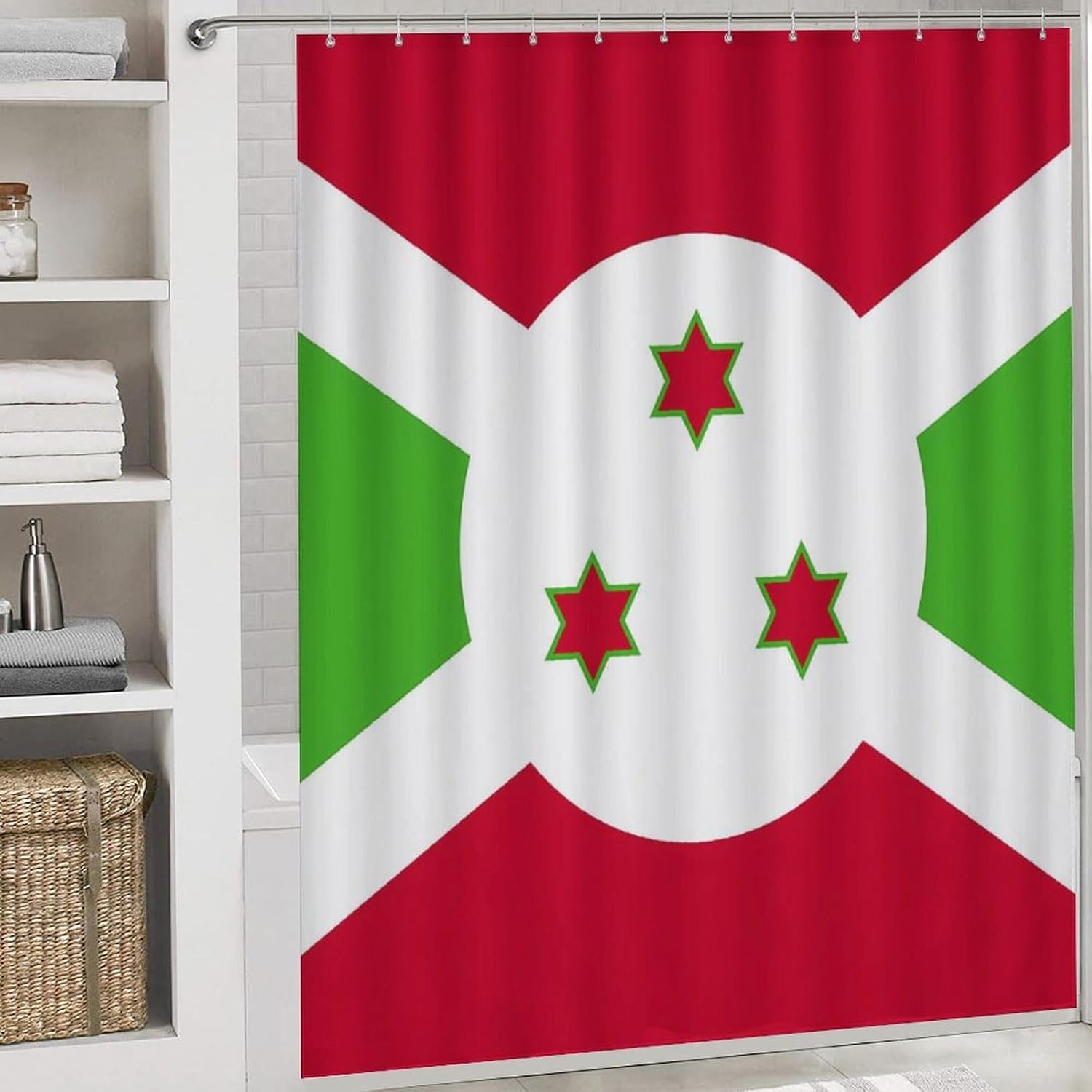 Flag of Burundi Bathroom Sets with Shower Curtain and Rugs 4 Piece with U-Shaped Floor Mat Toilet Lid Cover