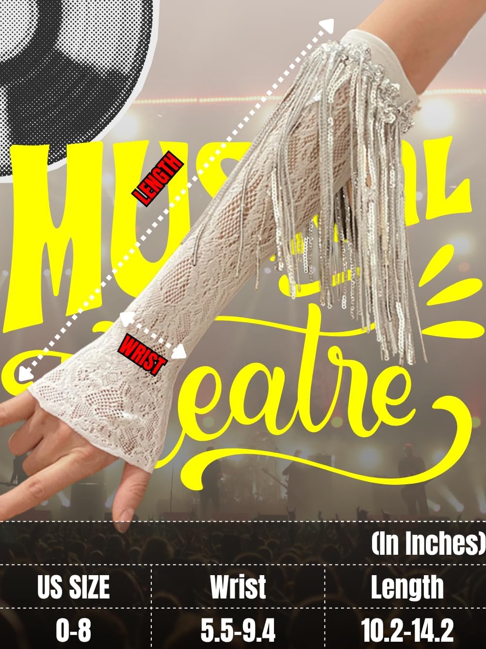 Sequin Fringe Gloves,Fingerless Lace Arm Sleeves For Women,Sparkly Rave Party Costume Fits US 0-8 - Image 4