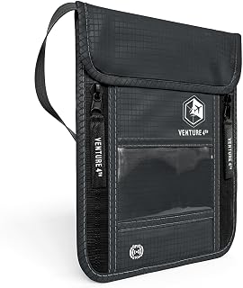 Neck Wallet, RFID Blocking Passport Holder for Travel – Hidden Neck Pouch with 6 Compartments, Slim Lightweight Organizer with Adjustable Strap for Cash, Cards & Passport (Gray)