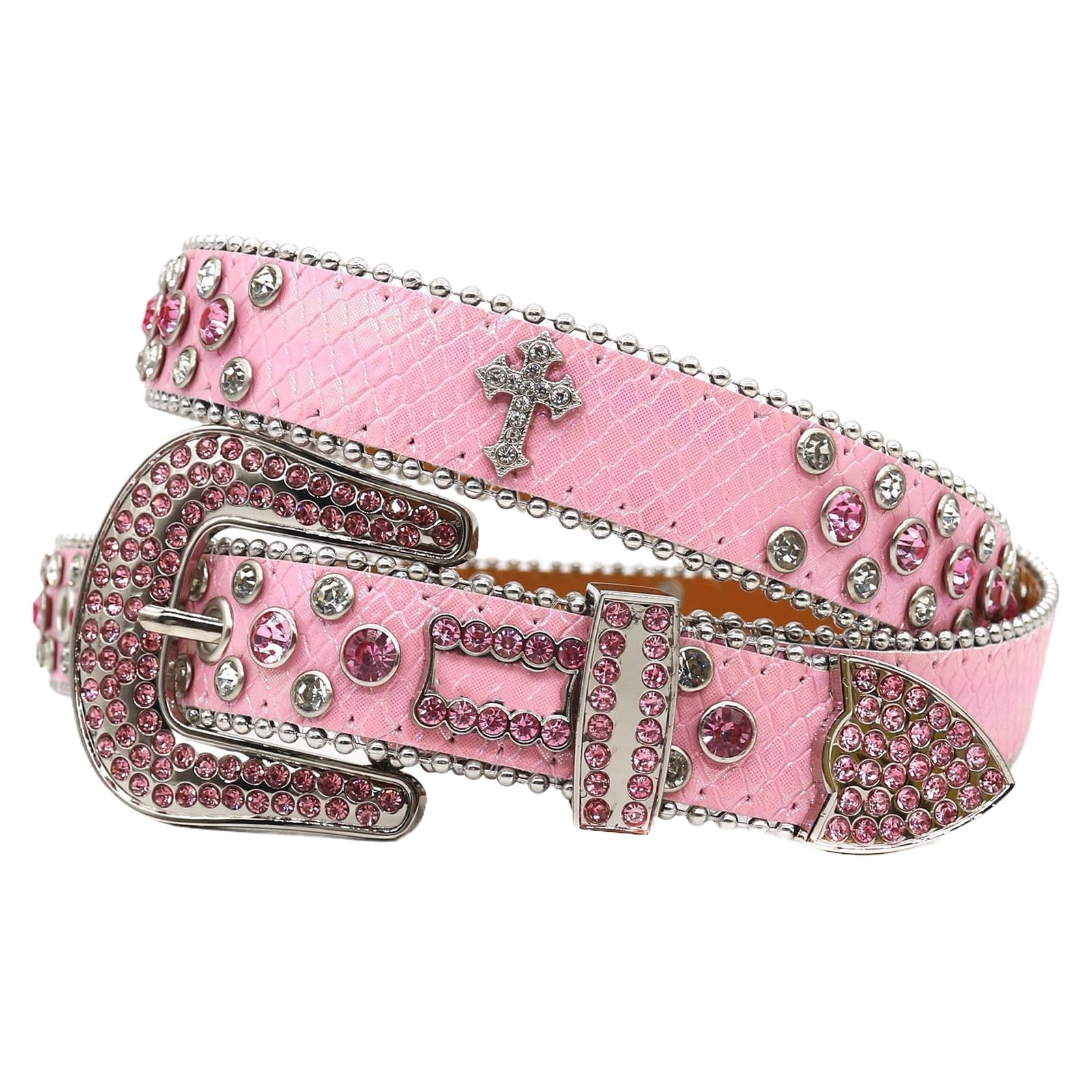 VTG Nanni Crock Embossed Pink Leather Belt Sz 32 Bling  Buckle Coquette Western NANNI Leather Belts for Women for sale - eBay main image 4