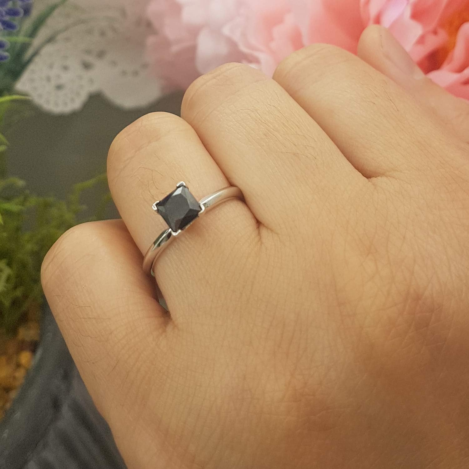 Dazzlingrock Collection 0.25 Ctw Princess Black Natural Diamond Solitaire Engagement Ring for Women in 925 Sterling Silver