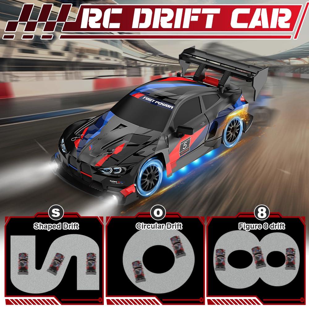 Vmxlso RC Drift Car, 1:24 Remote Control Car, 2.4GHz, 20 KM/h High Speed 4WD, with Cool Lighting, Racing and Drifting Tires - Image 4