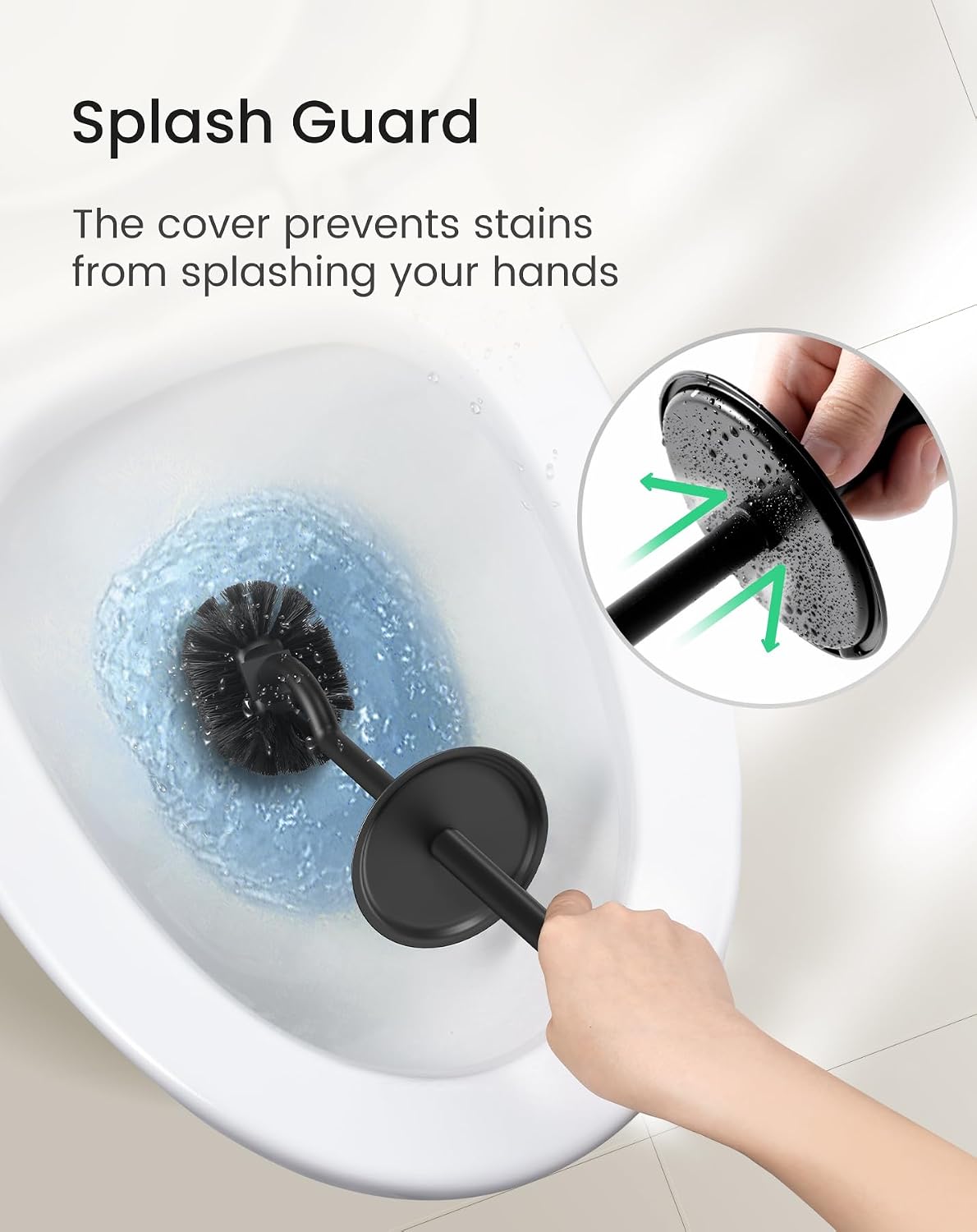 Cesun Toilet Brush and Holder Set, Curved Toilet Bowl Brush for Under Rim Cleaning, 304 Stainless Steel Holder, Weighted Base, Long Handle Toilet Scrubber, 2 Brush Heads, Black