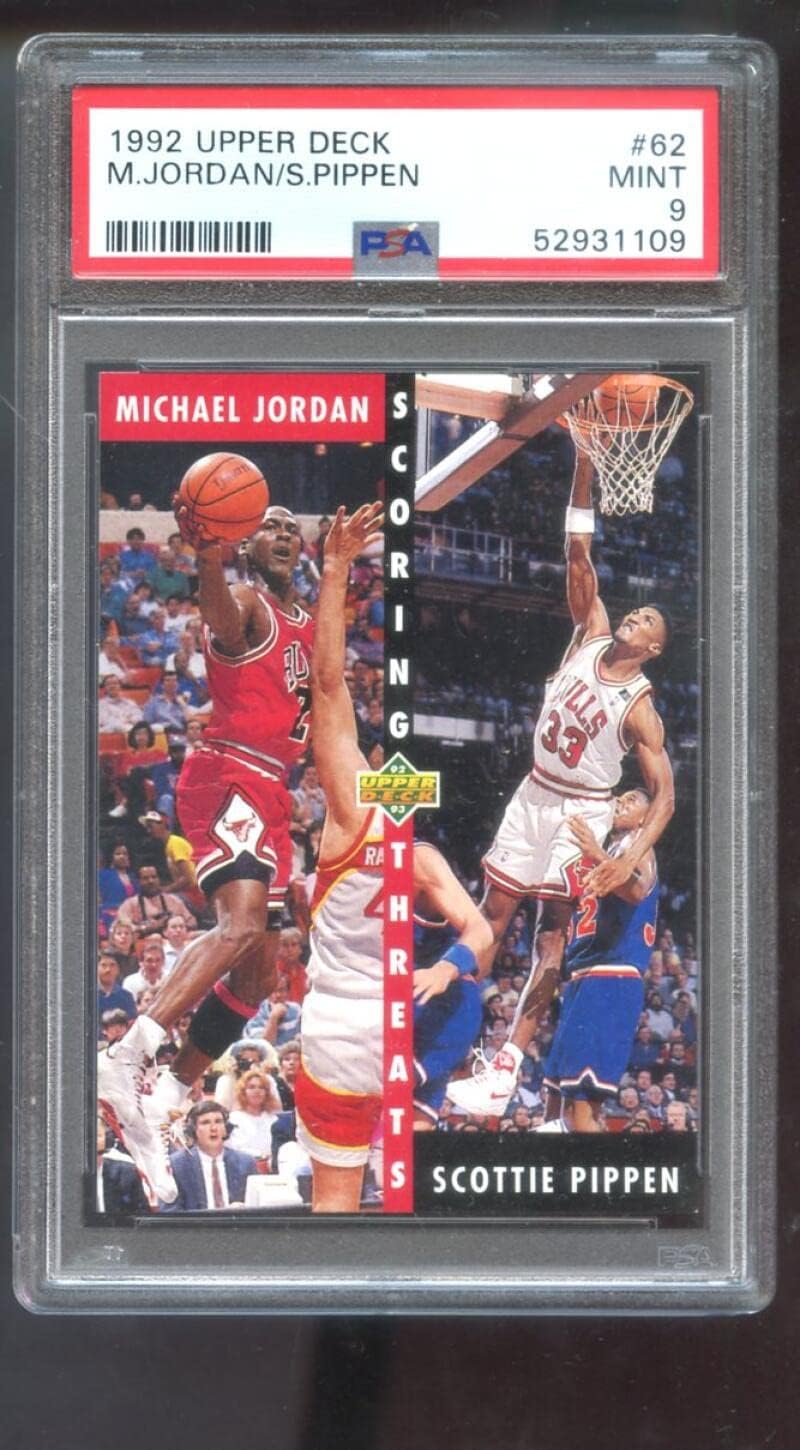 1992-93 Upper Deck #62 Michael Jordan Scottie Pippen Scoring Threats PSA 9 Graded Basketball Card NBA 1992 1993 92 93 MINT