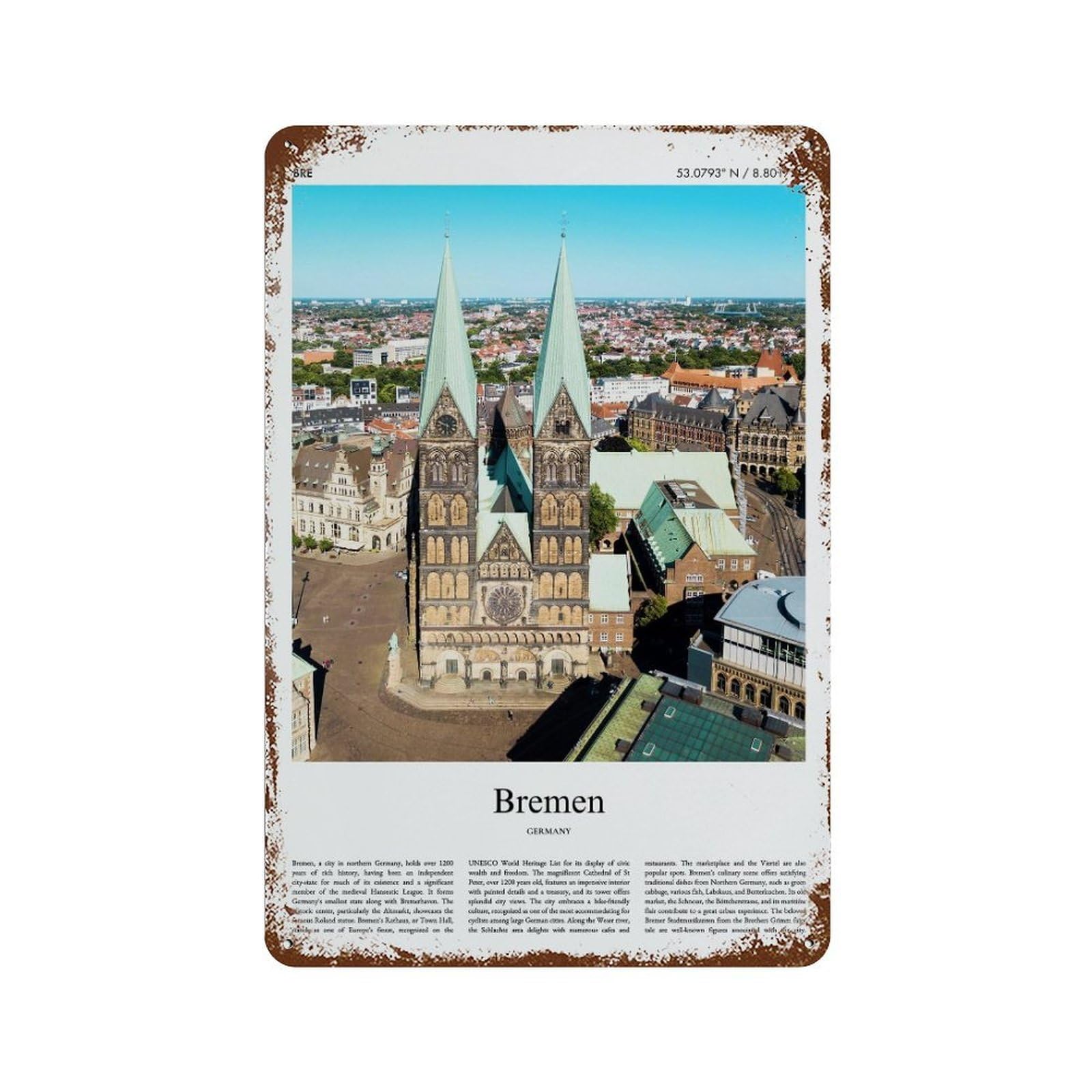 xiaoxiaoshen Bremen Germany City Scenery Wall Decor Art Metal Tin Poster Modern Home Decor Art Home Bar Shop Decorations Vintage Sign 30x20cm