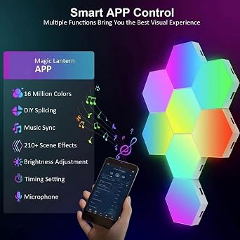 Hexagonal Light 8 Pack, Remote Controlled LED Wall Light, Music Sync DIY Modular Assembly RGB Wall Panel, with APP, Modular Light Panel DIY Geometric Splicing Gaming Light