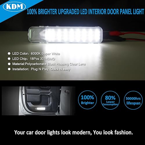 Miniatura 2 de KDM Panel de luz LED para puerta interior para Silverado Suburban Tahoe GMC Sierra Yukon CK 1500 2500 3500 Avalanche Cadillac Escalade Hum-mer H2,