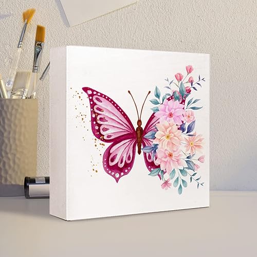 Miniatura 4 de Decoración de escritorio de verano, letrero de madera de mariposa floral de acuarela, decoración de escritorio, letrero de madera de mariposa