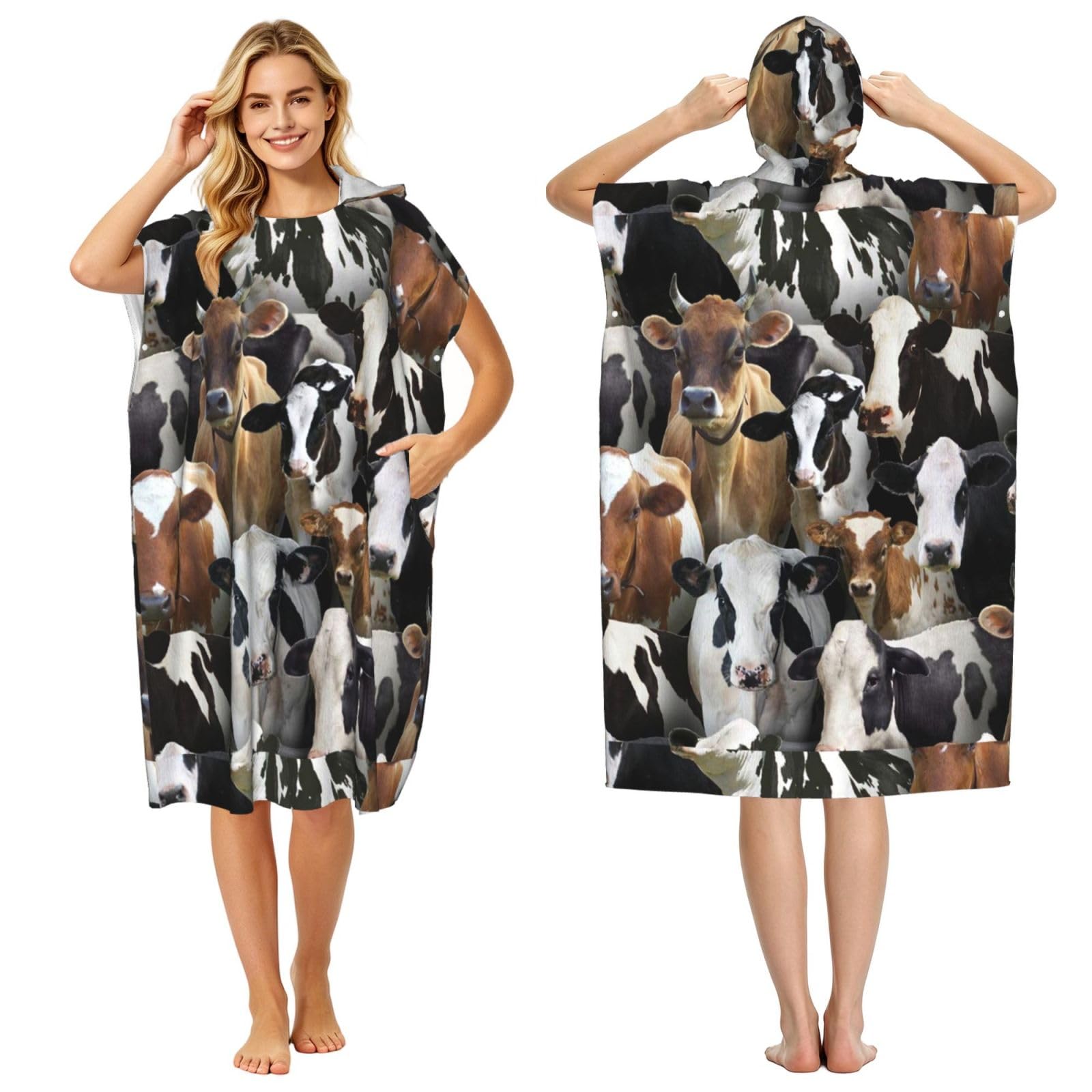 Poadnly Farm Animals Dairy Cows Cow, Adult Hooded Beach Towel 90 x 110 cm,Changing Bath Robe, Surf Poncho Towel For Women Men