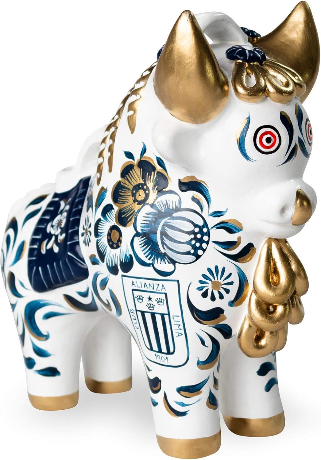 Torito de Pucará Blanquiazul - Club Alianza Lima (20 cm de altura) - hecho a mano en Perú