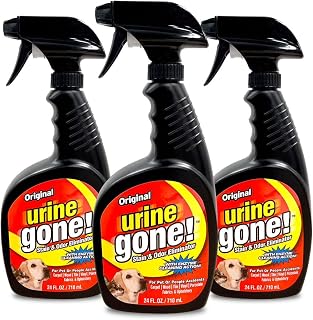 Urine Gone Pet Stain Remover & Odor Eliminator: Heavy Duty Carpet Cleaner Instantly Penetrates and Neutralizes Pet Odors – Fast Acting Enzyme Fabric Cleaner Spray for Dog and Cat 24 Fl Oz (Pack of 3)